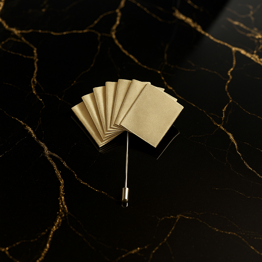 A cream shimmer lapel pin