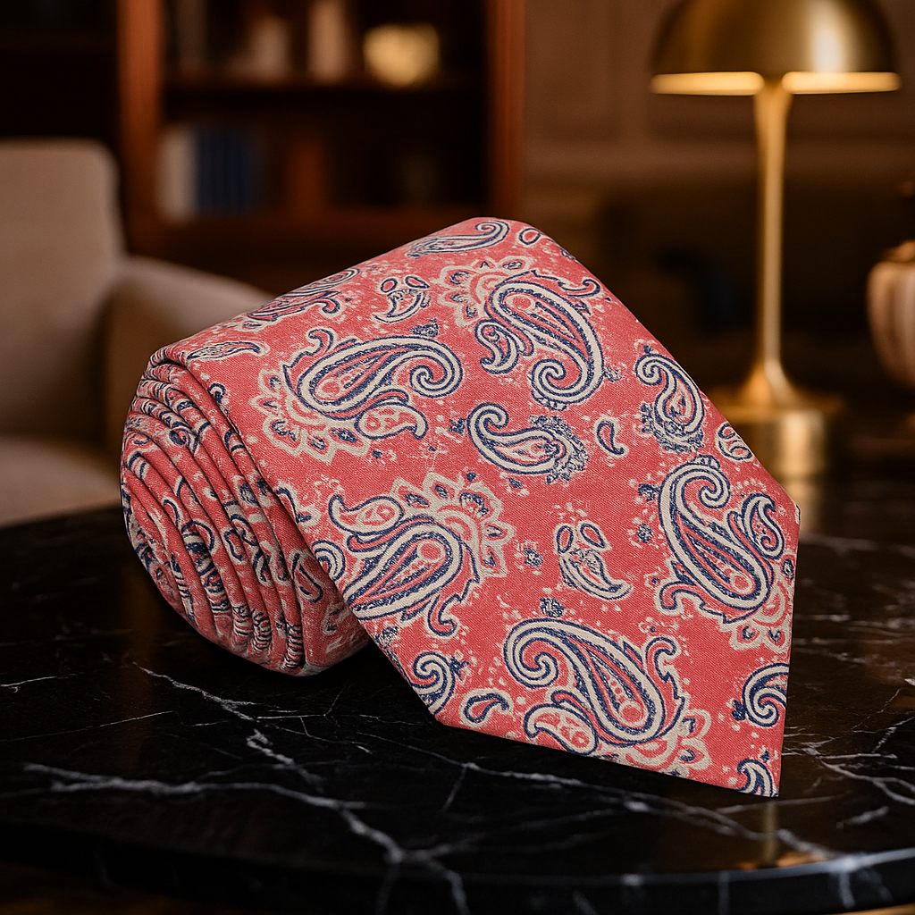 Sunset Red Paisley Necktie | Bold Color, Subtle Detail
