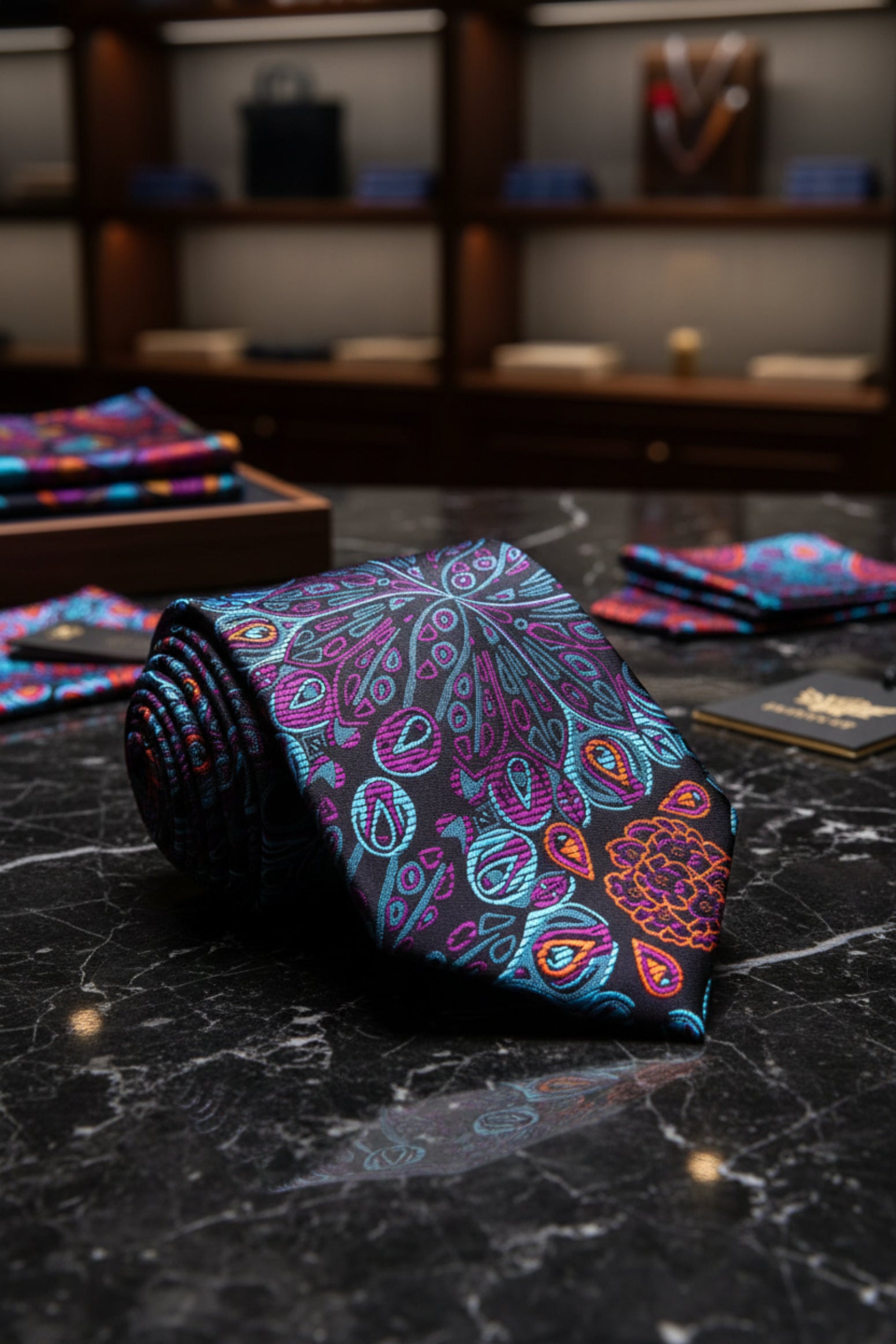 Black, Turquoise & Purple Paisley Necktie | Prime Neckwear