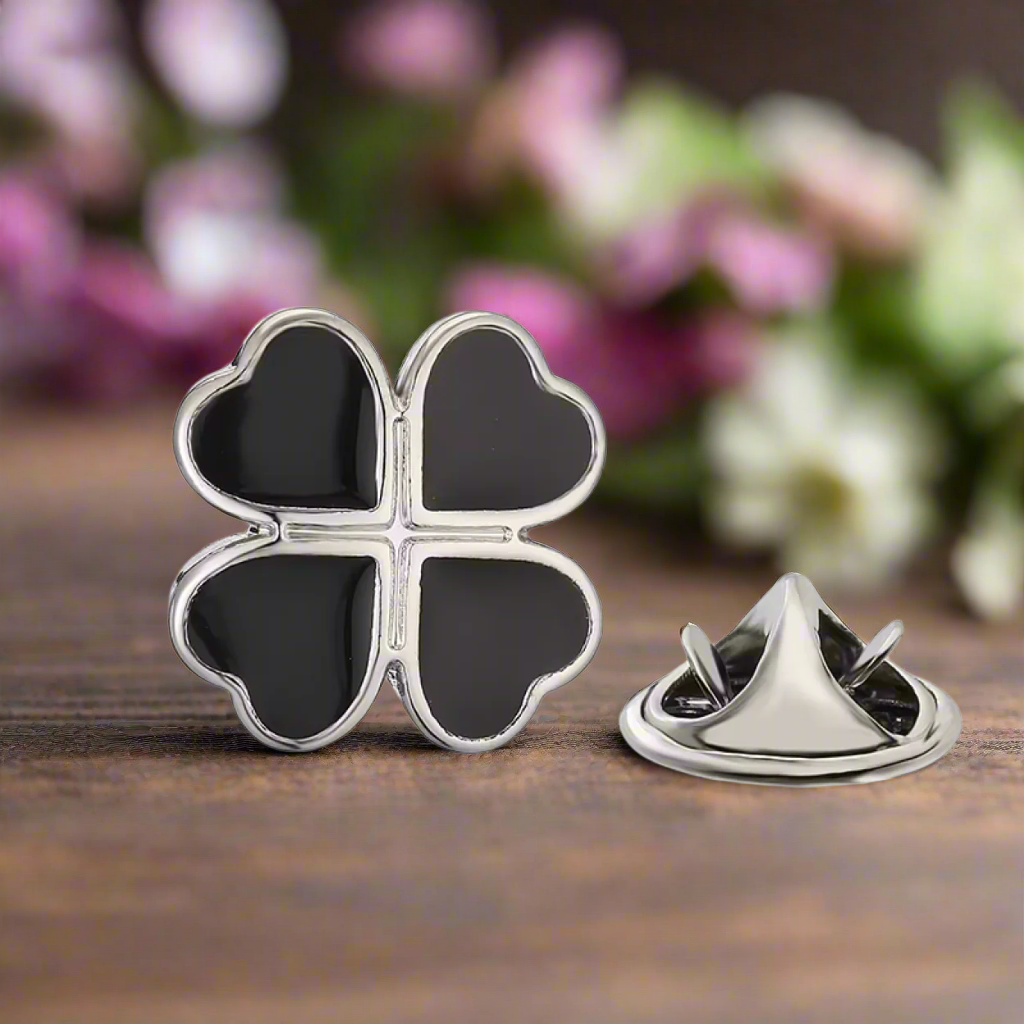2 Black Four Leaf Clover Lapel Pin