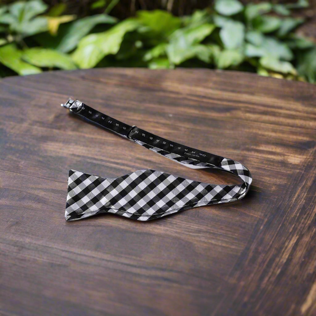 Black Grey Check Self Tie