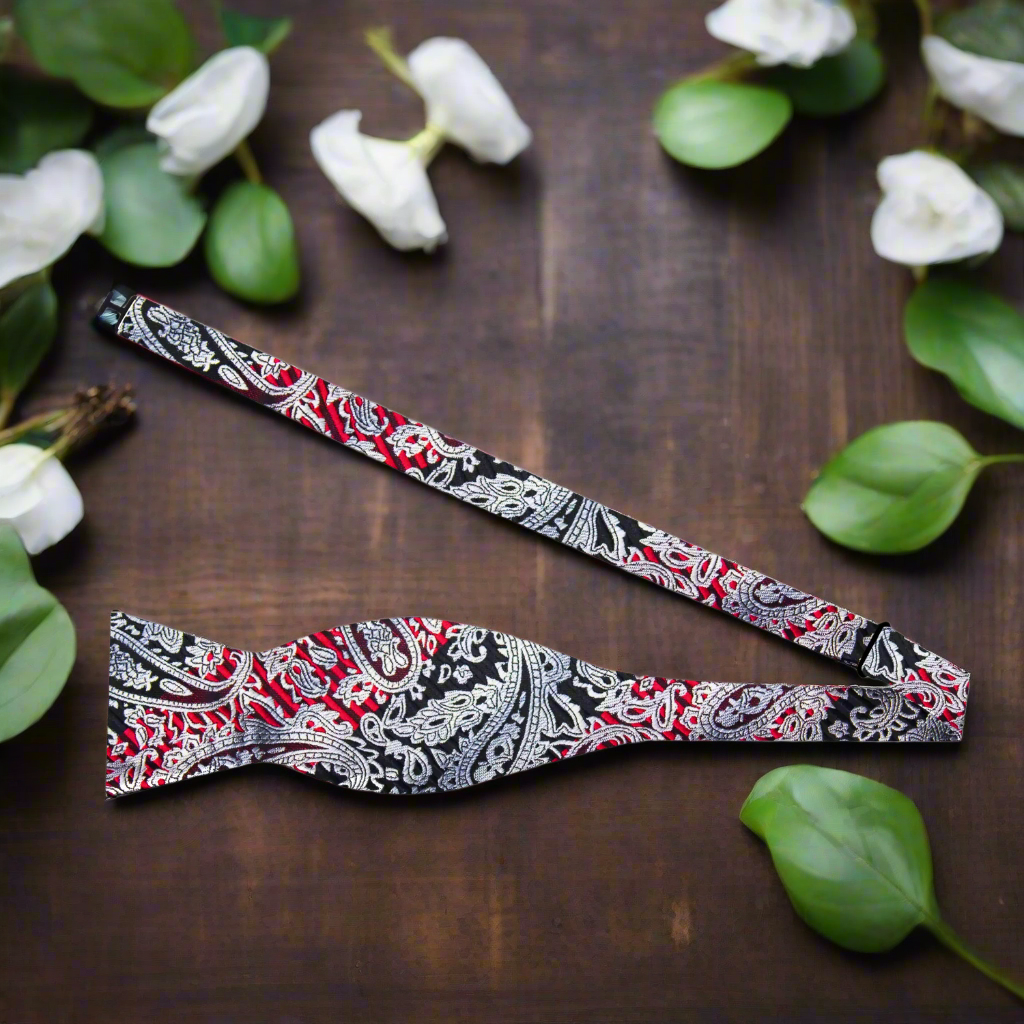 Red, Black, Grey Paisley Bow Tie