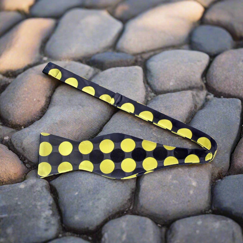 Black Yellow Polka Bow Tie Self Tie