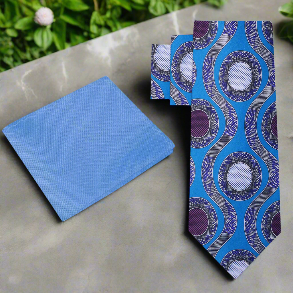 Alt View: Blue, Plum, Purple Abstract Necktie and Solid Blue Square