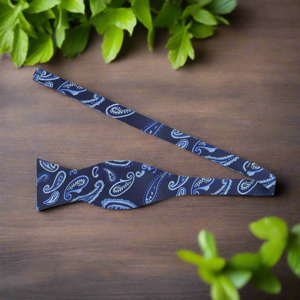 Blue Paisley Self Tie Bow Tie
