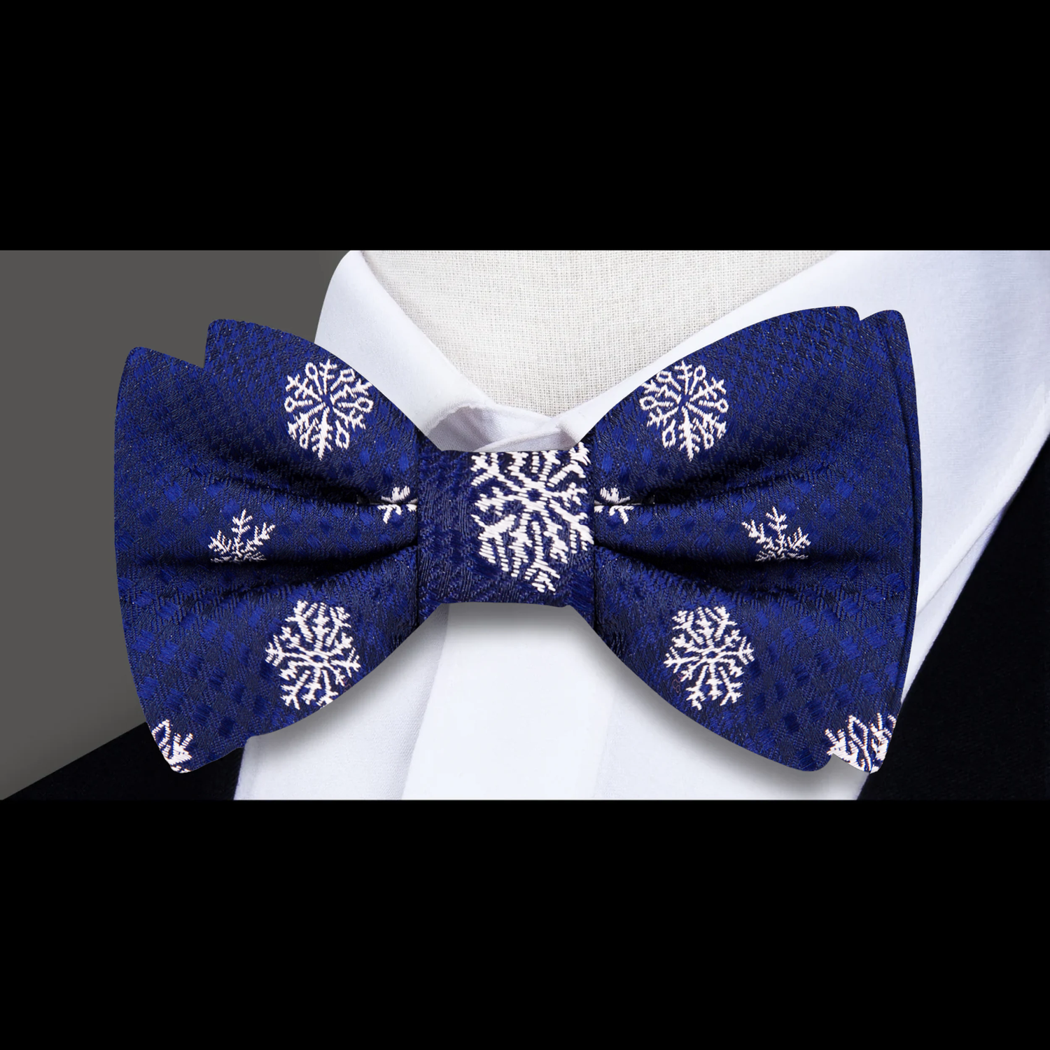 Blue Plaid with White Snowflake Bow Tie