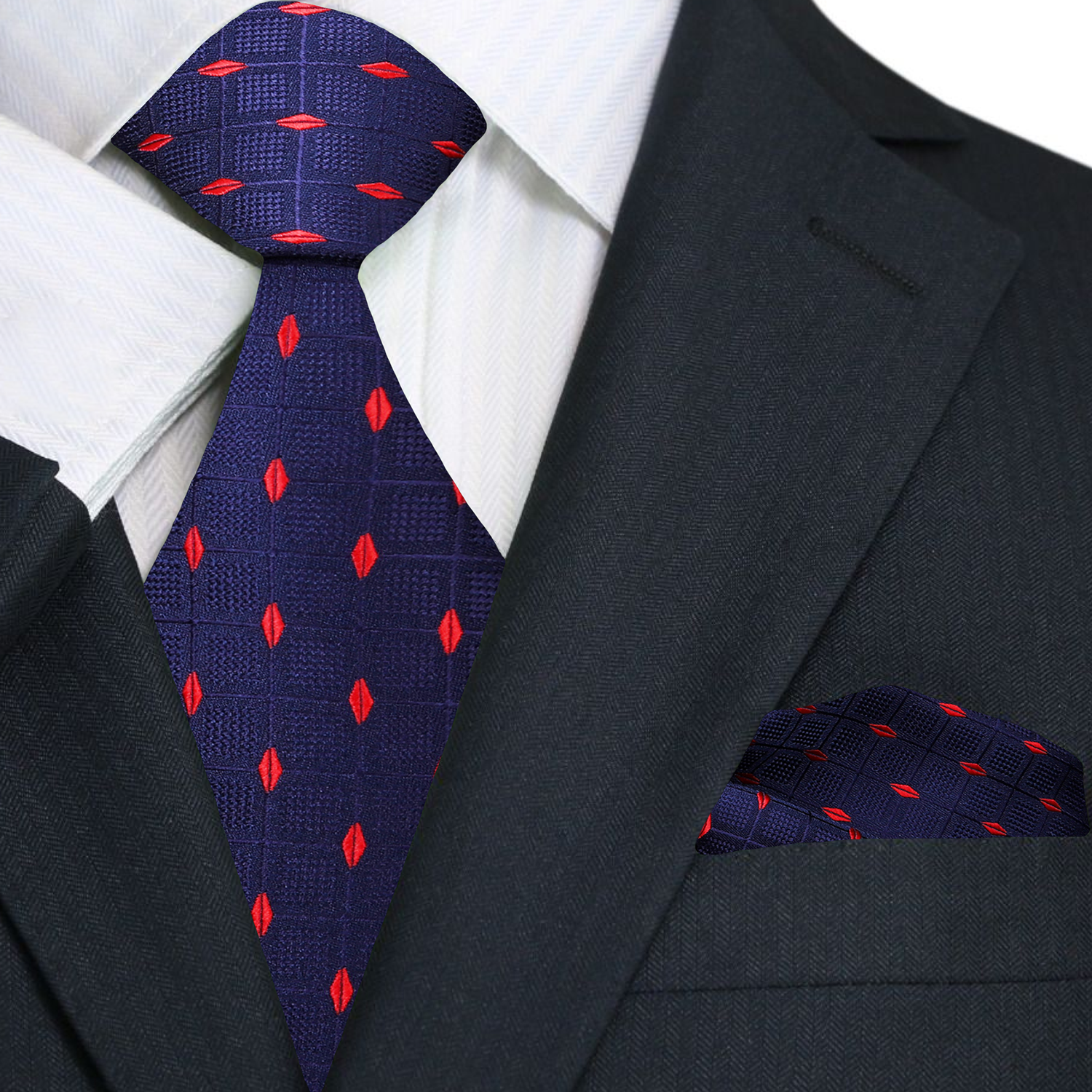 Main: Blue, Red Geometric Tie and Square||Blue, Red