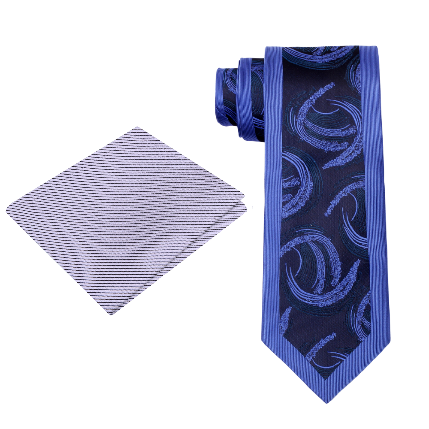View 2L Blue Swirls Necktie and Silver Square