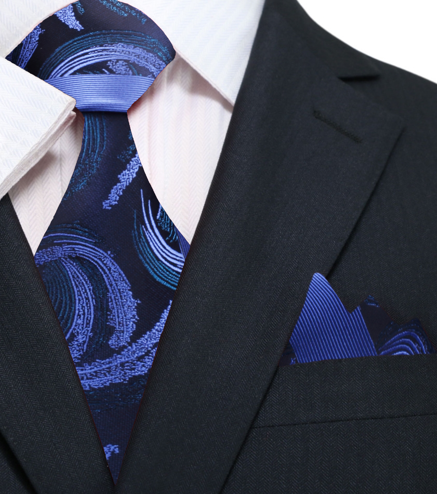 Blue Swirls Necktie and Square