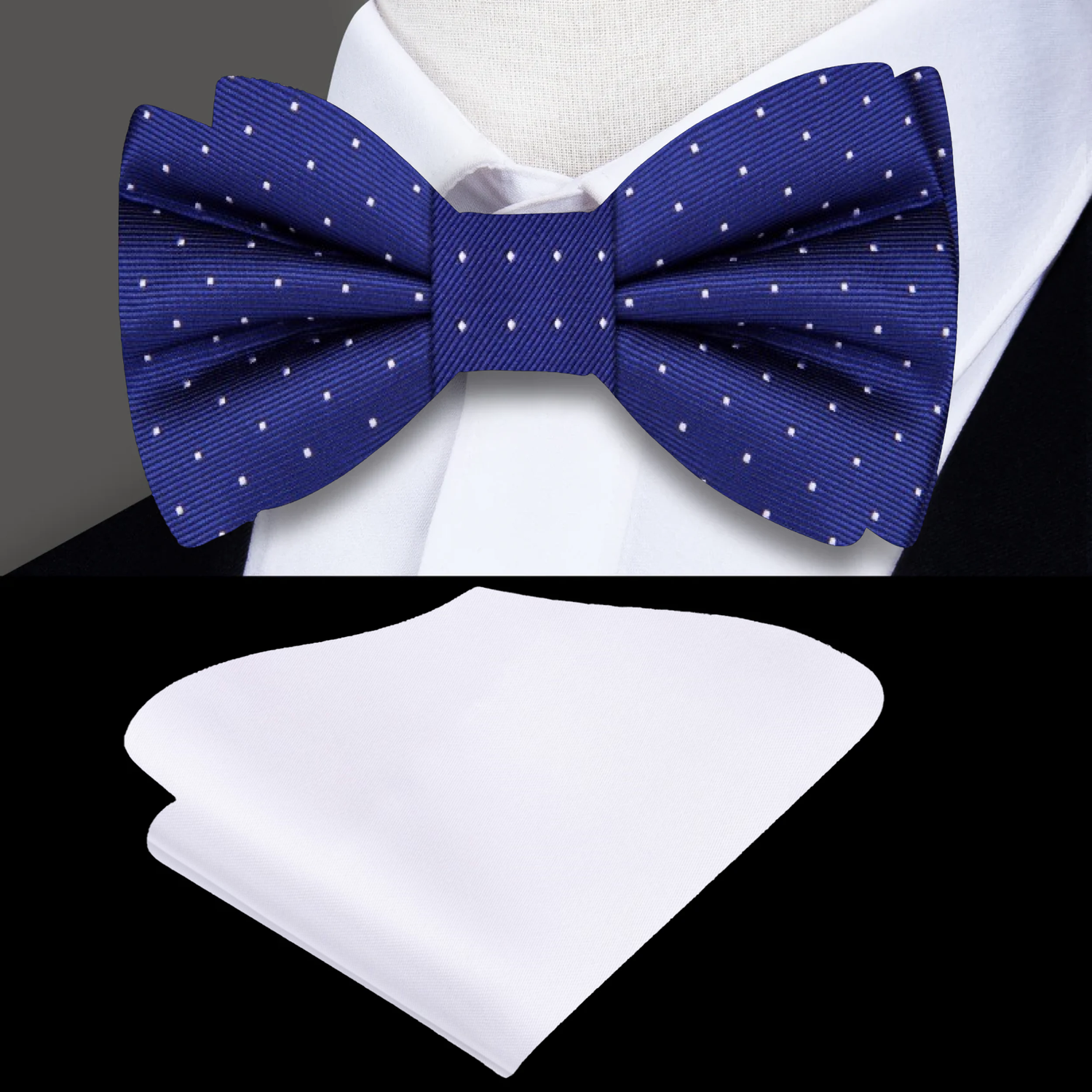Dark Blue with White Dot Bow Tie and Square