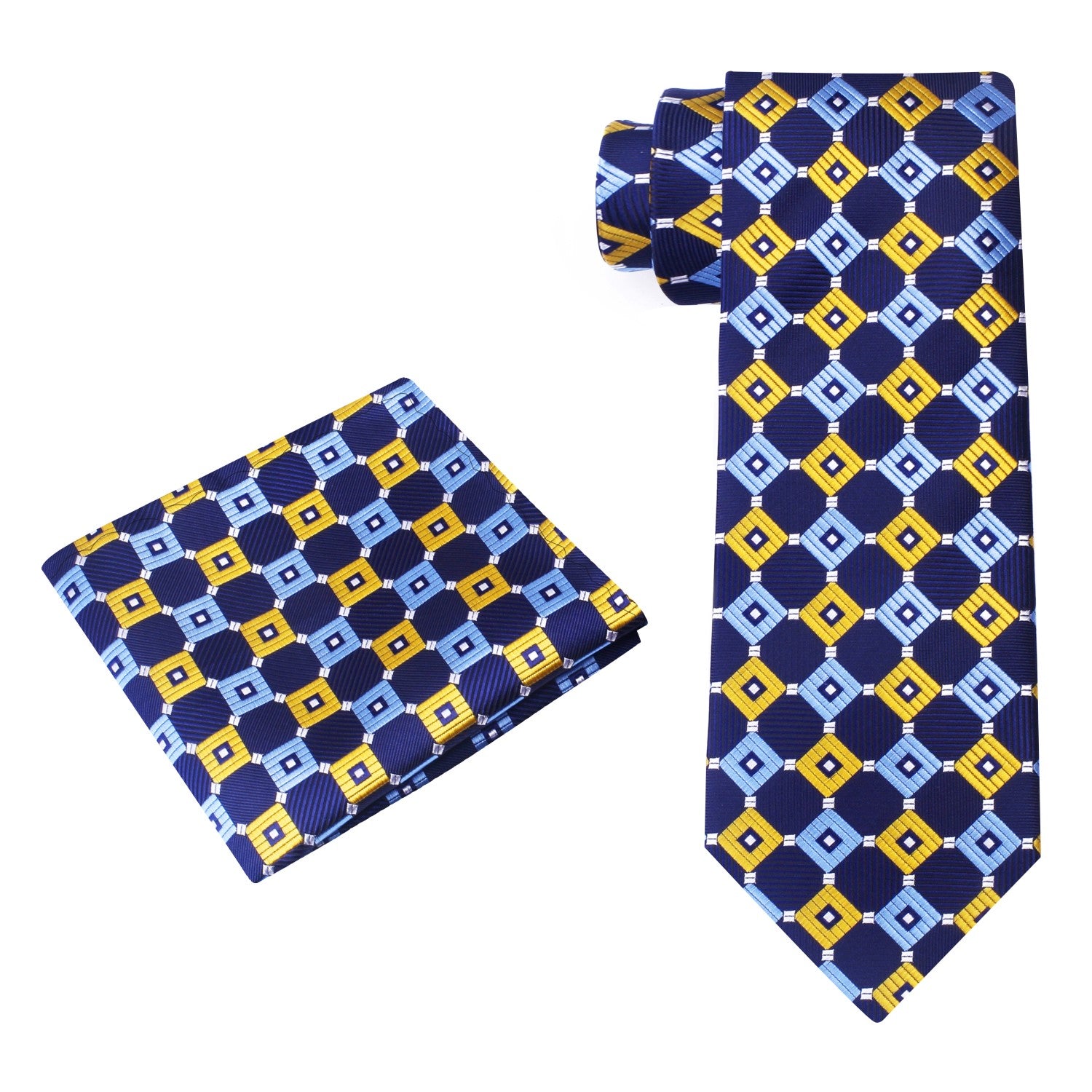 2: Blue, Yellow Geometric Necktie and Square