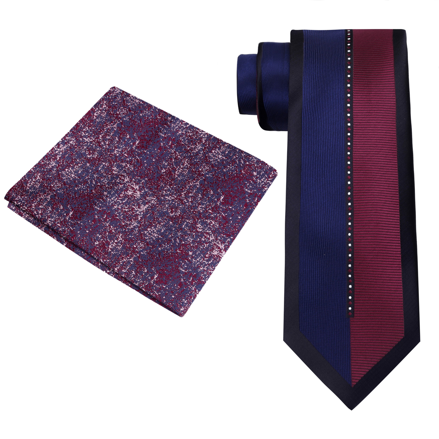 Blue and Burgundy Lucky Necktie and Accenting Square View 2