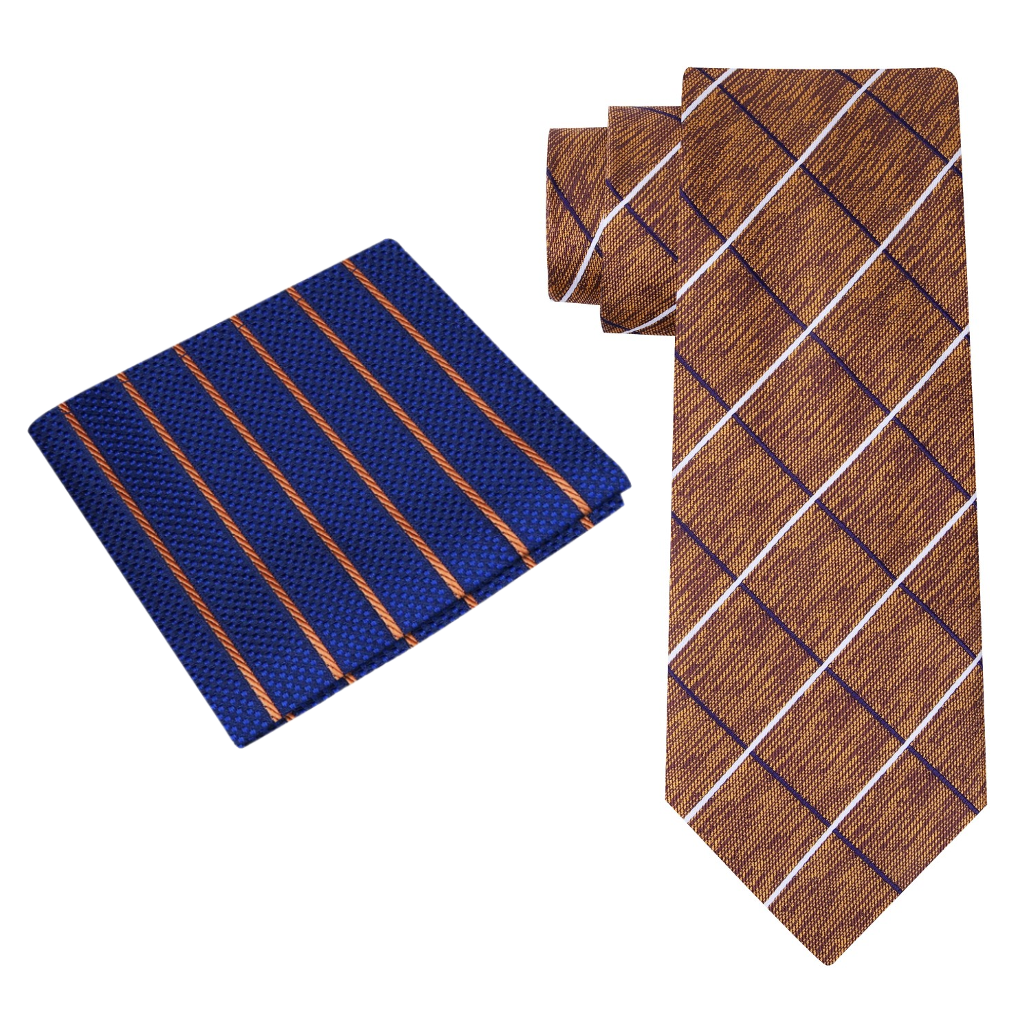 Alt: Brown Classic Man Plaid Necktie and Accenting Square