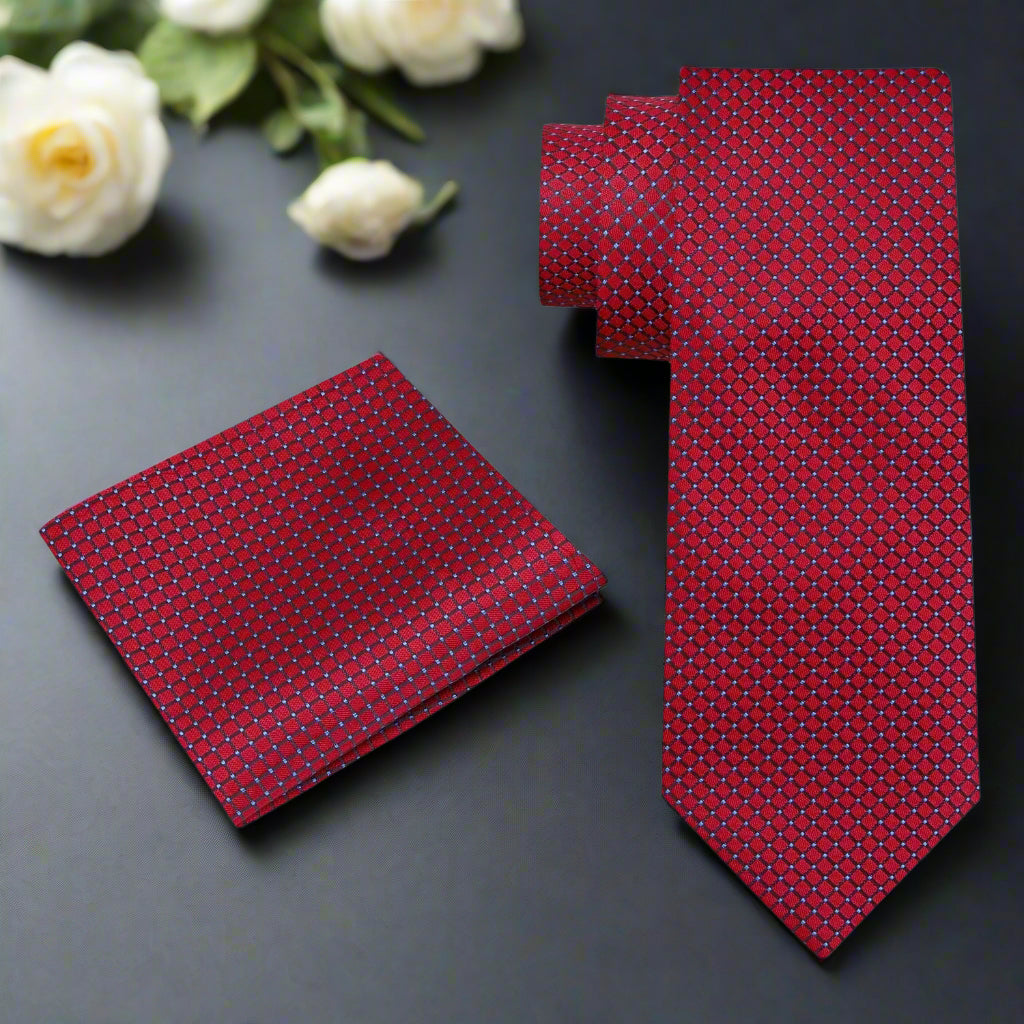 View 2: Deep Red Geometric Tie and Square