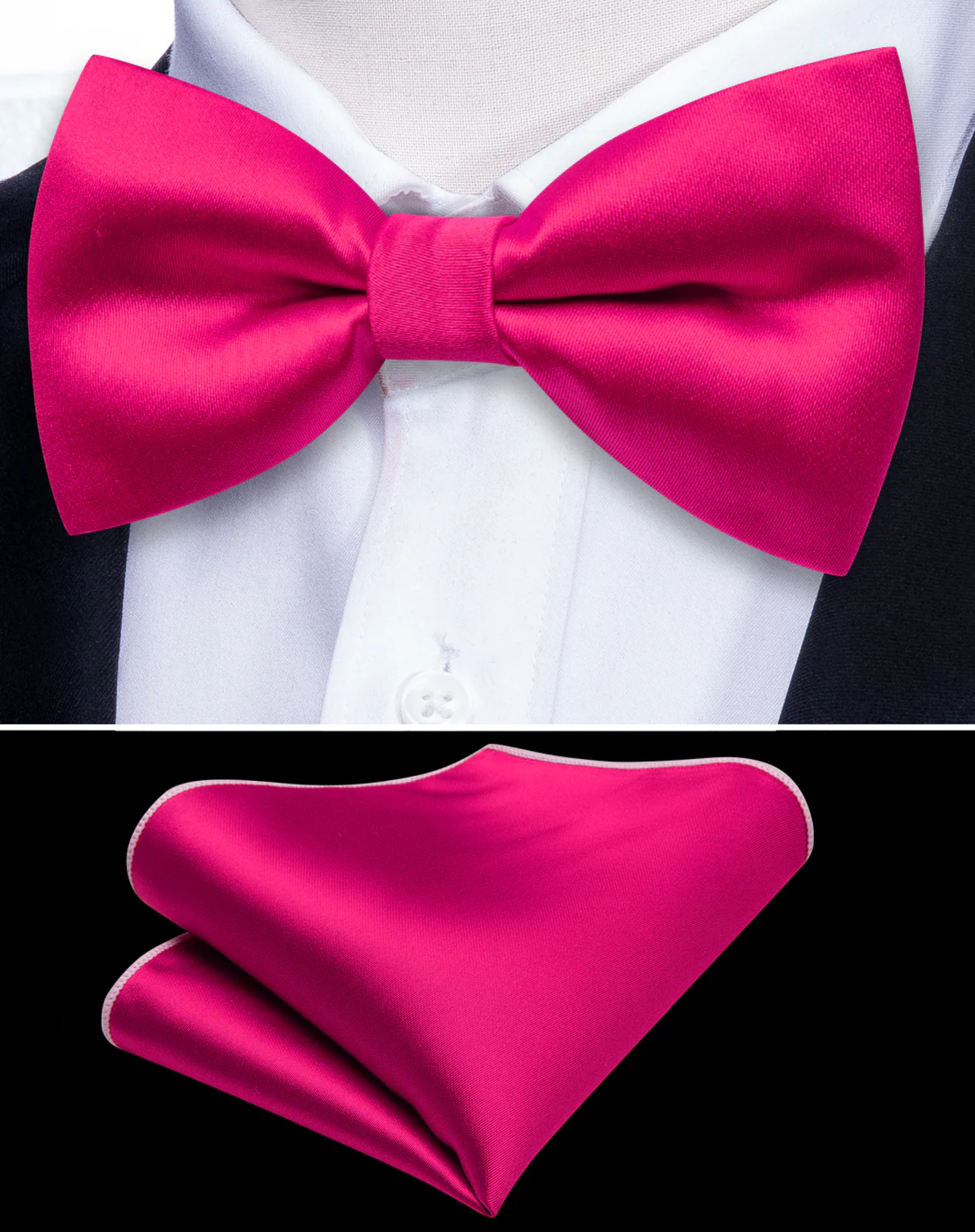 Cerise Pink Bow Tie and Pocket Square