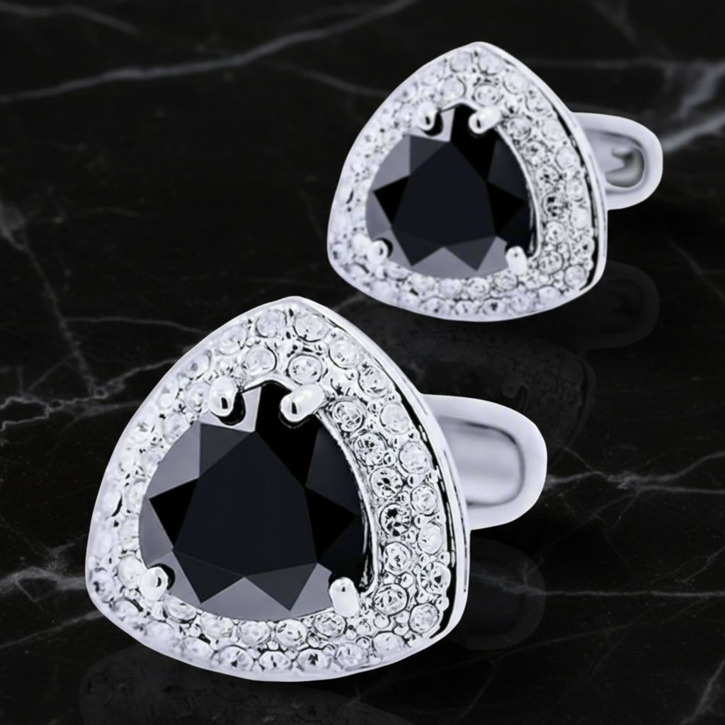 A Silver, Black Color Diamond Shape Cuff-links