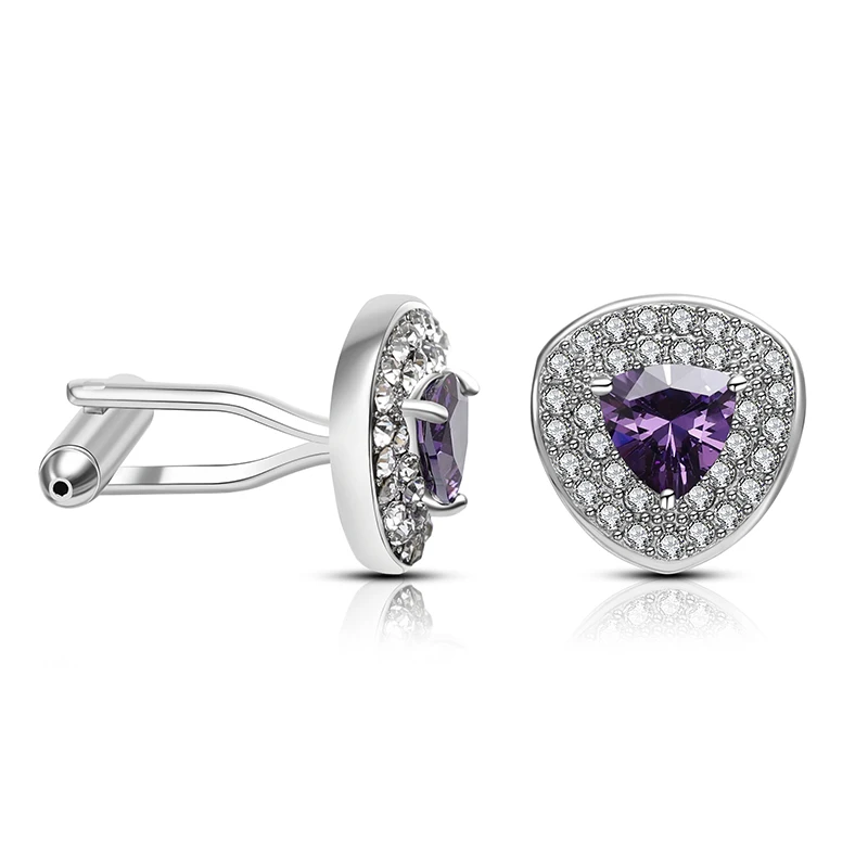 Chrome with Clear and Purple Stones Cufflinks