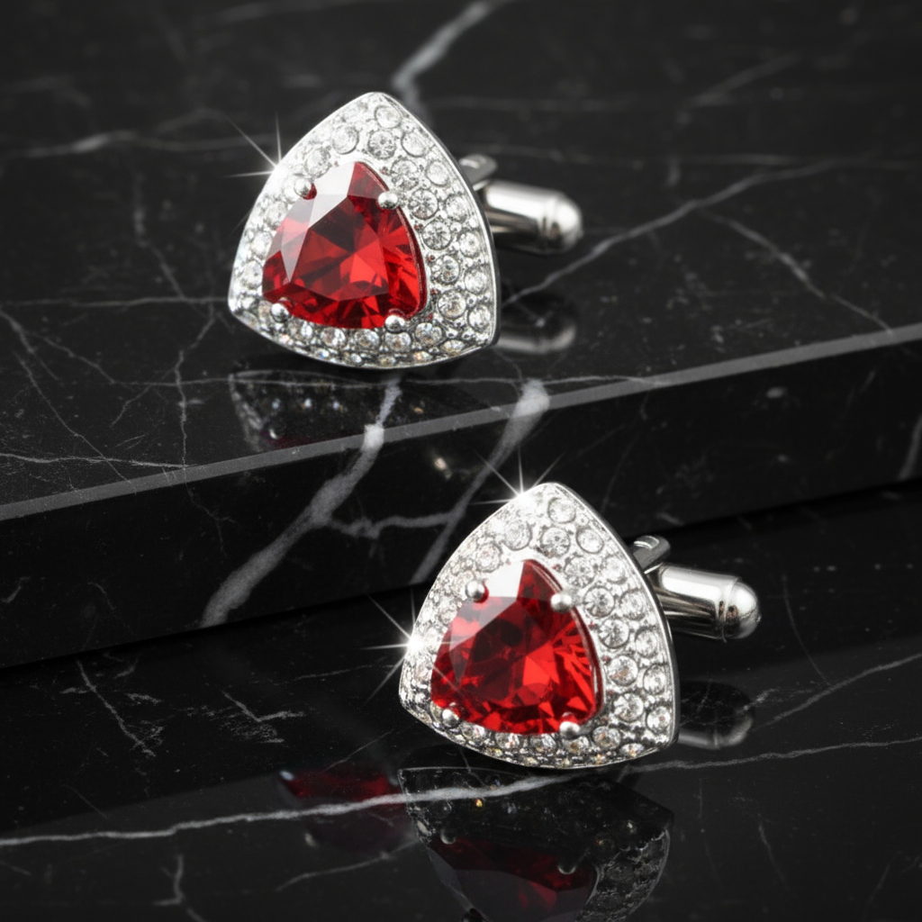 Chrome with Red Stone Cufflinks