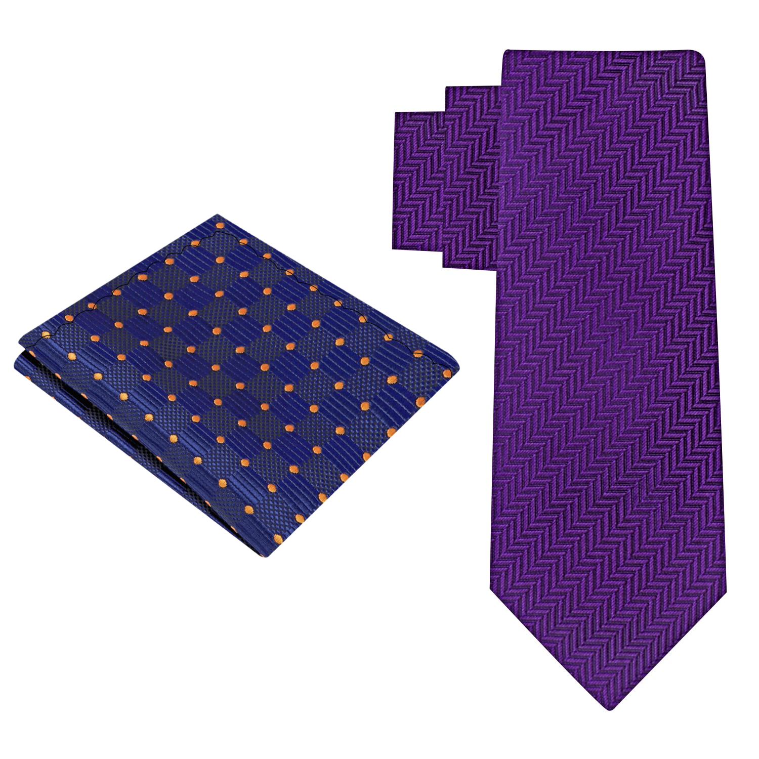 View 2: Purple Necktie with Accenting Blue and Gold Square