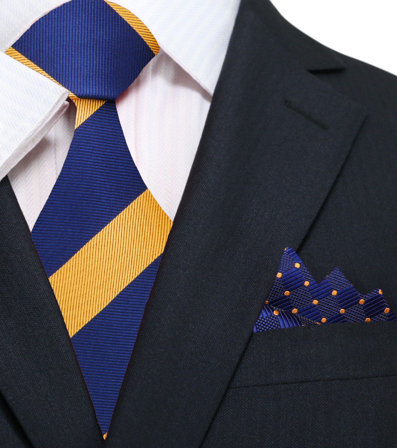 Blue & Gold Stripe Necktie and Accenting Square