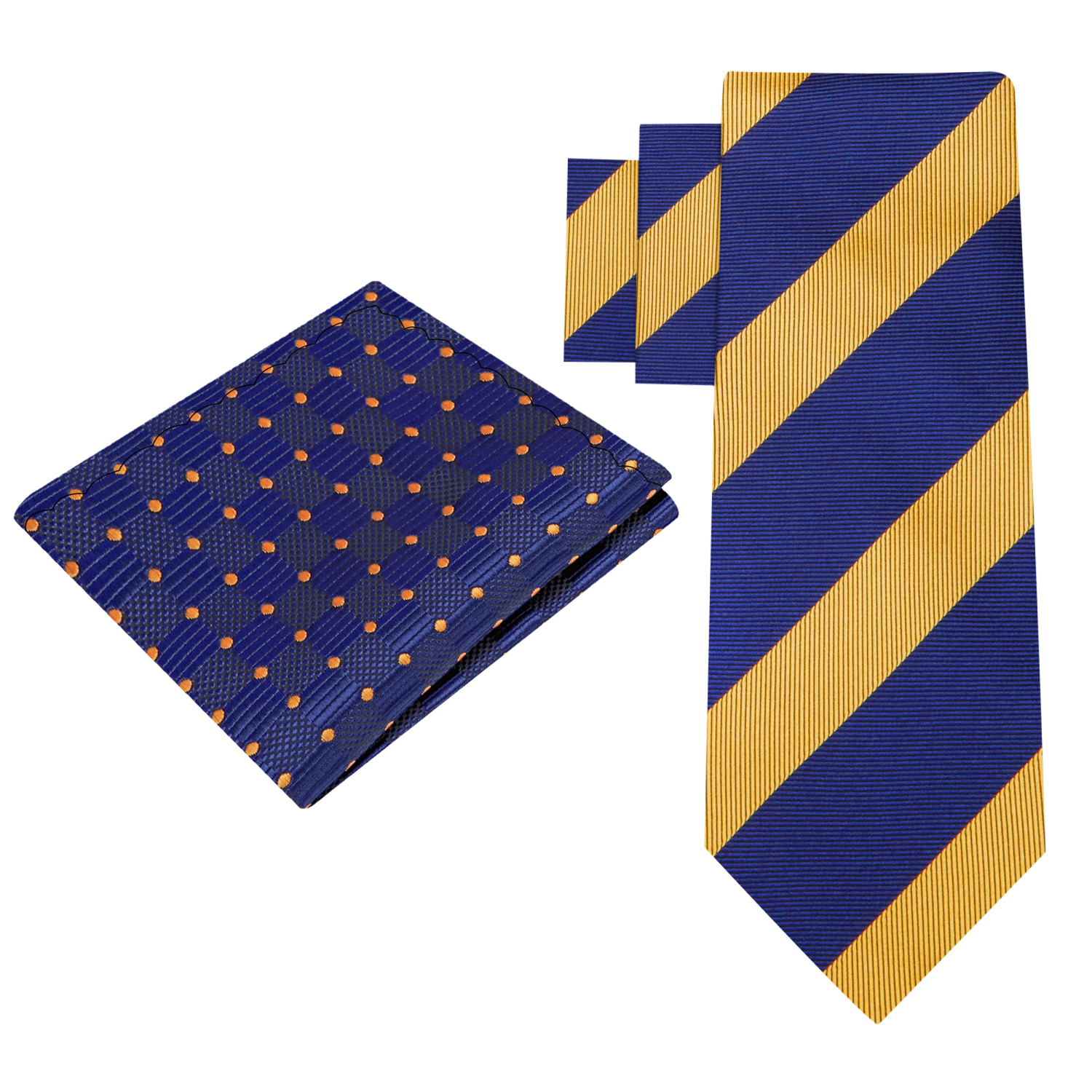 View 2: Blue & Gold Stripe Necktie and Accenting Square