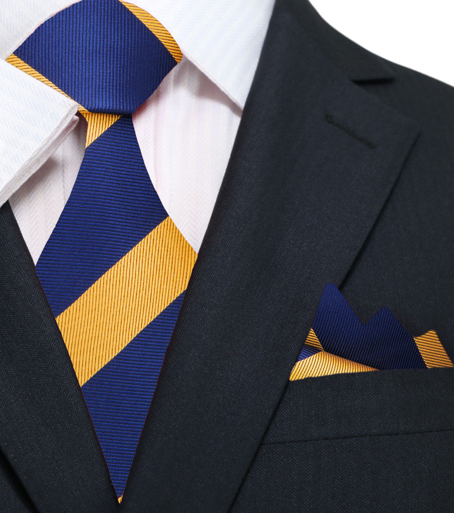 Blue & Gold Stripe Necktie and  Square