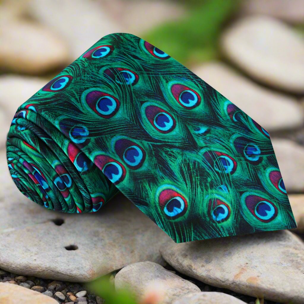 Green, Blue, Red Peacock Feather Tie