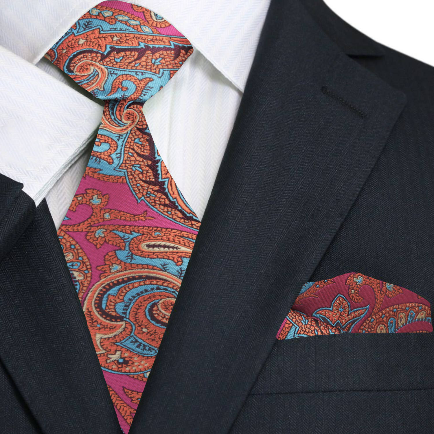 Pink, Orange Paisley Necktie and Square main view