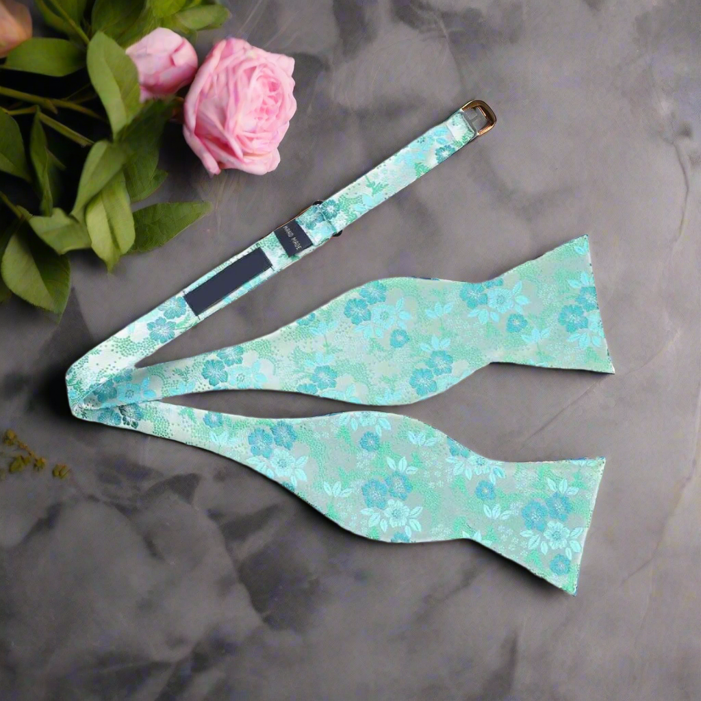 Fresh Suit Original Floral Green Blue Self Tie bow Tie