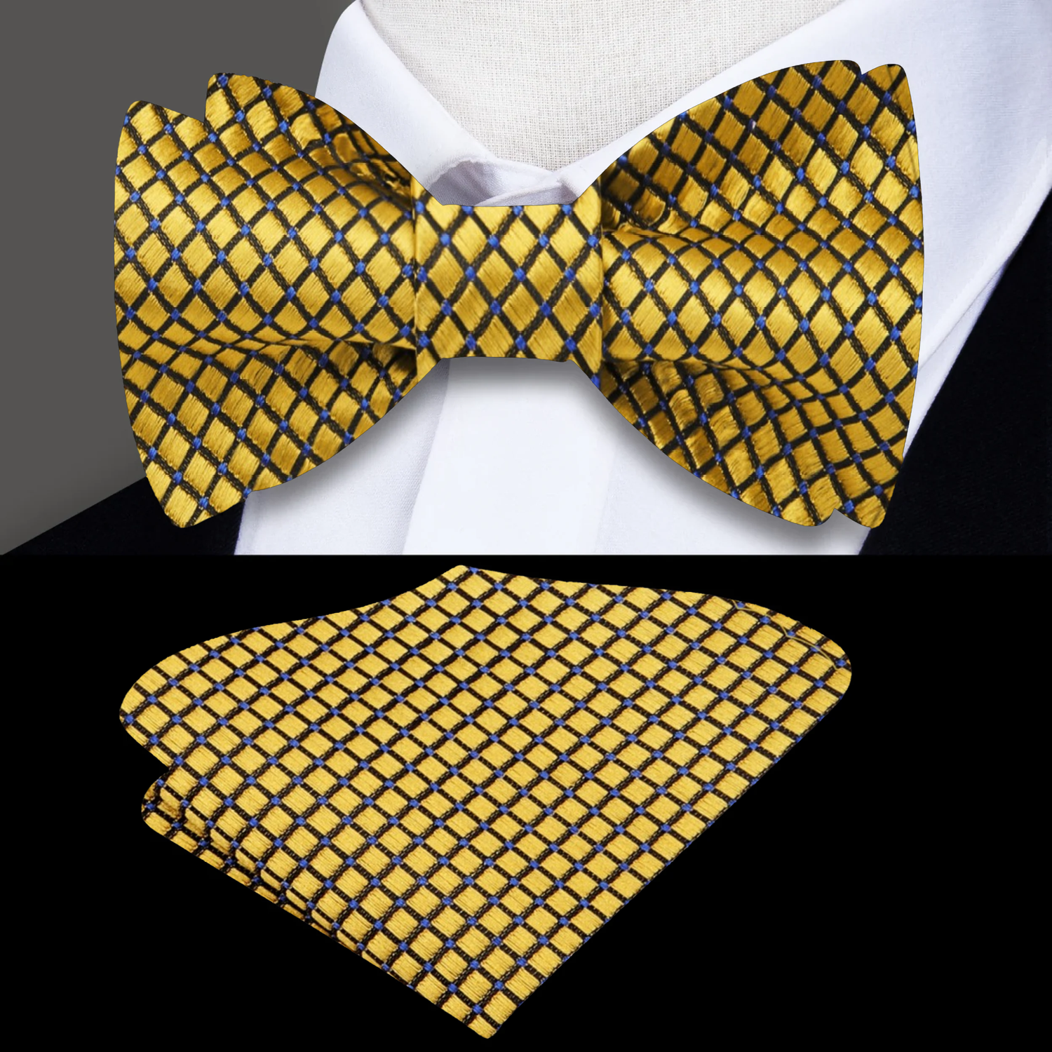 Gold Geometric Bow Tie and Square