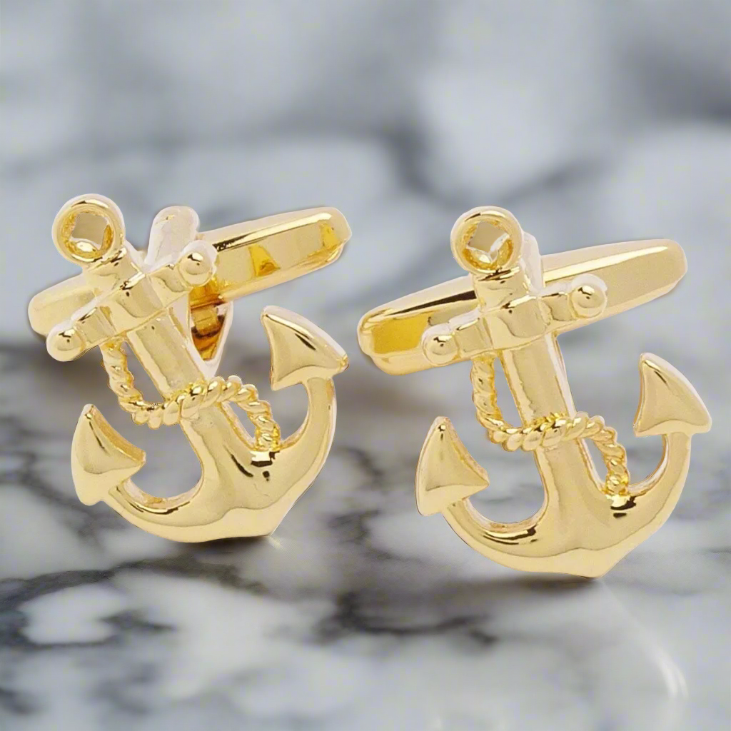 Amber Anchor Cufflinks - Sailing Cufflinks, Gemstone Cufflinks, discount Beach Wedding Groom Cufflinks, Mens Anchor Jewelry, Nautical Cufflinks