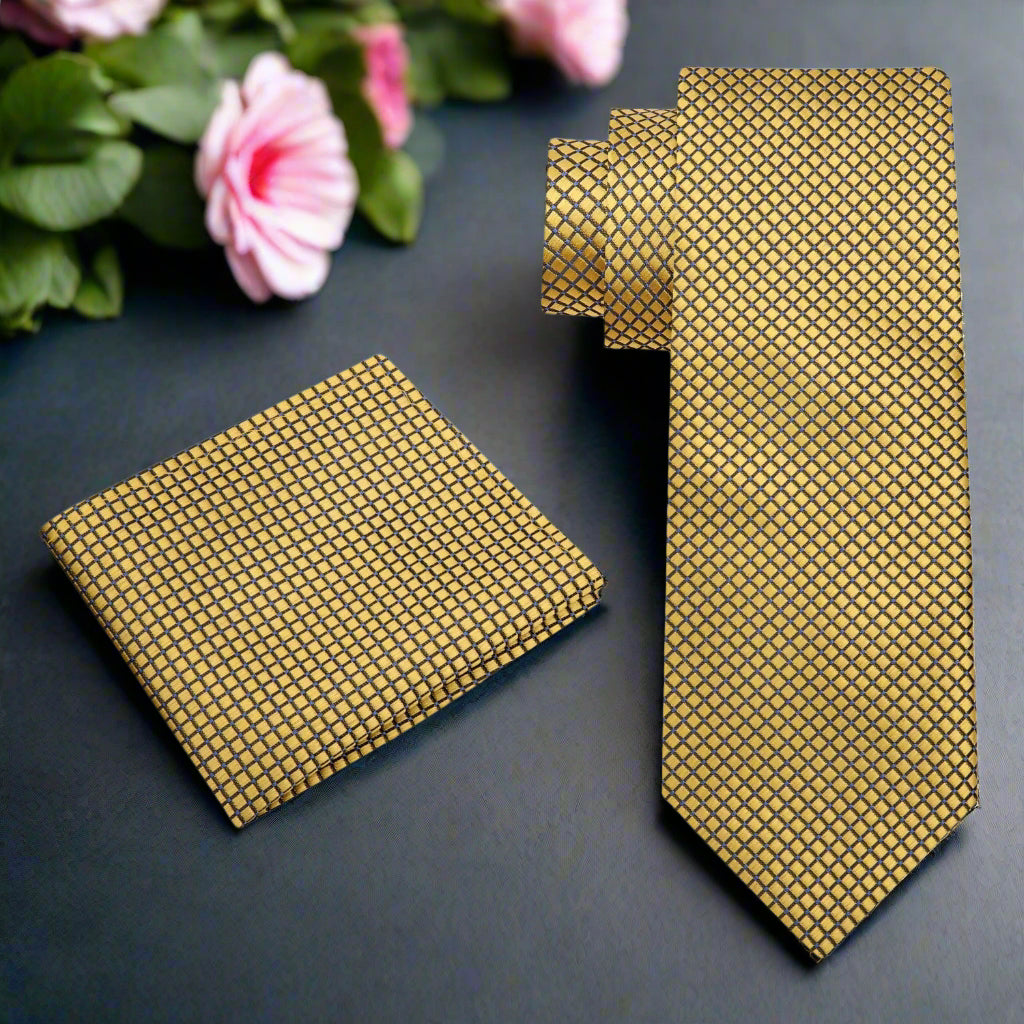 View 2: Gold Geometric Tie and Square