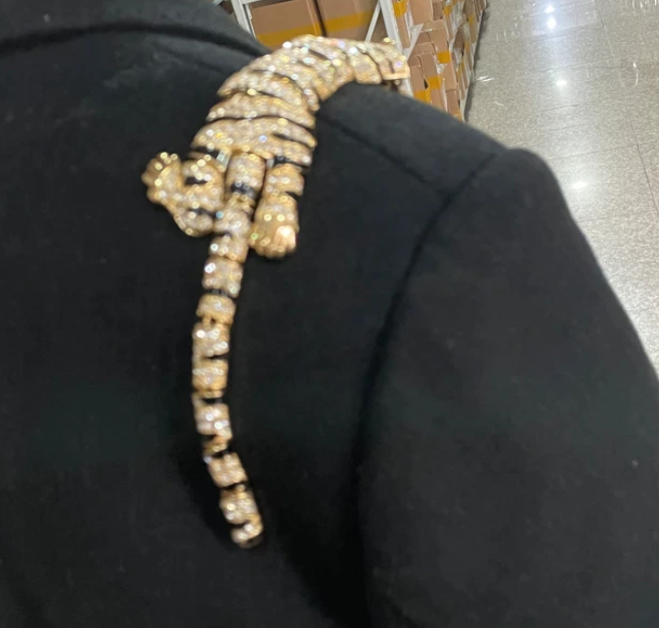 View 2: Gold, Black and Clear Color Shoulder Lapel Pin