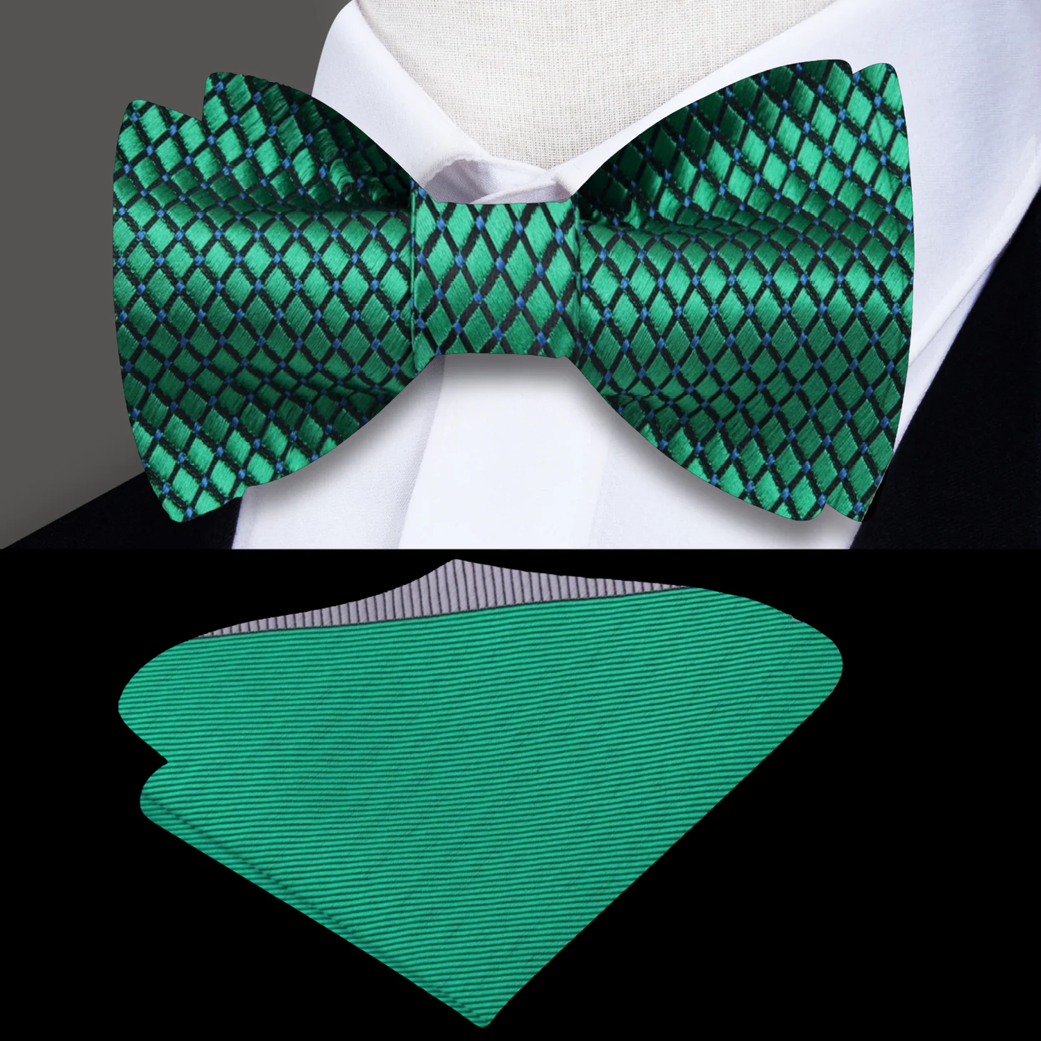 Green Geometric Bow Tie with Grey and Green Square
