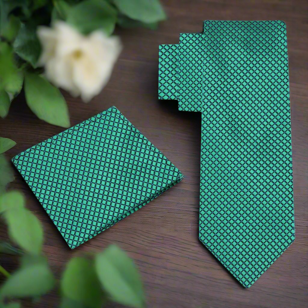 View 2 Green Geometric Tie and Square