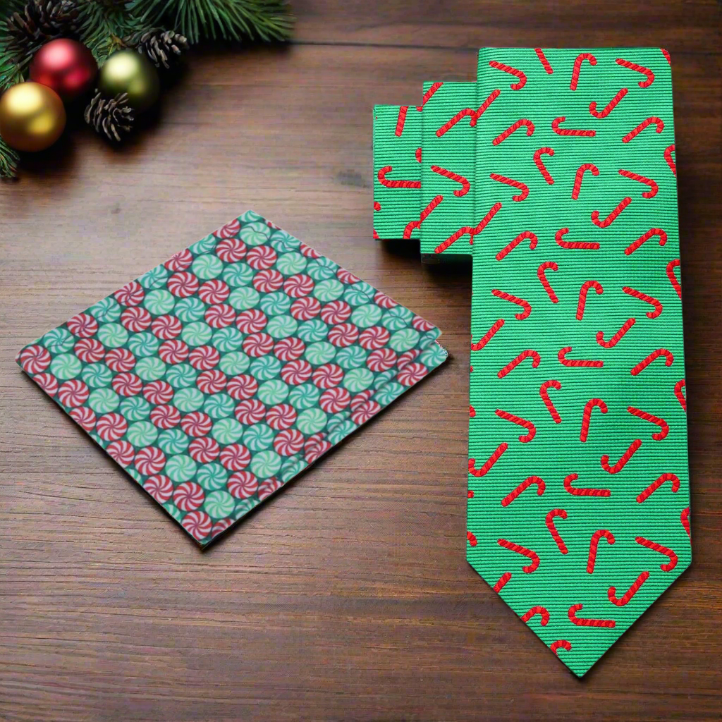 Green with Red Candy Cane Tie and Accenting Square