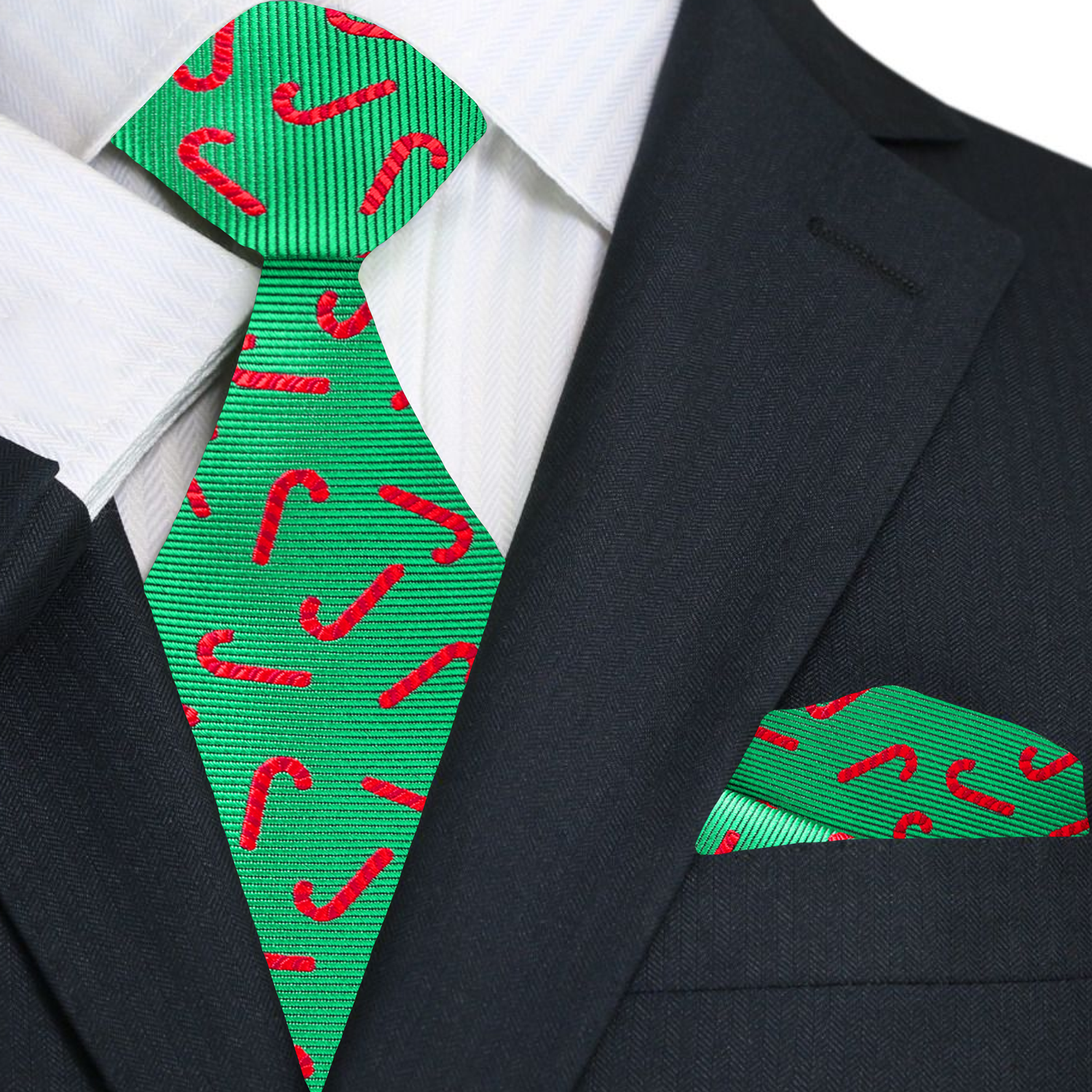 Primary Green with Red Candy Cane Tie and Square