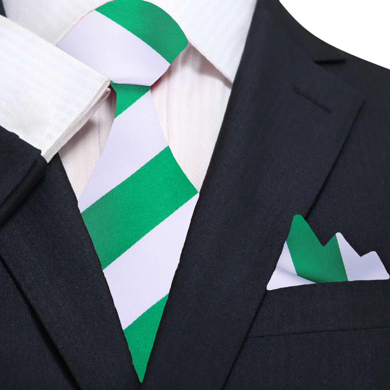 Primary Green, White Block Stripe Tie and Square