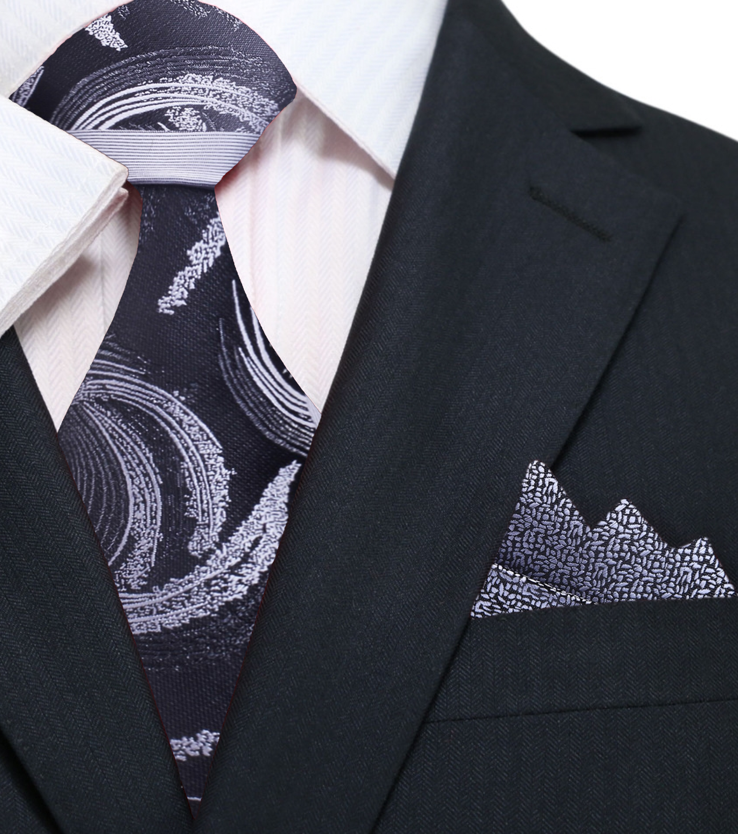 Grey, Black Swirl Necktie and Accenting Square