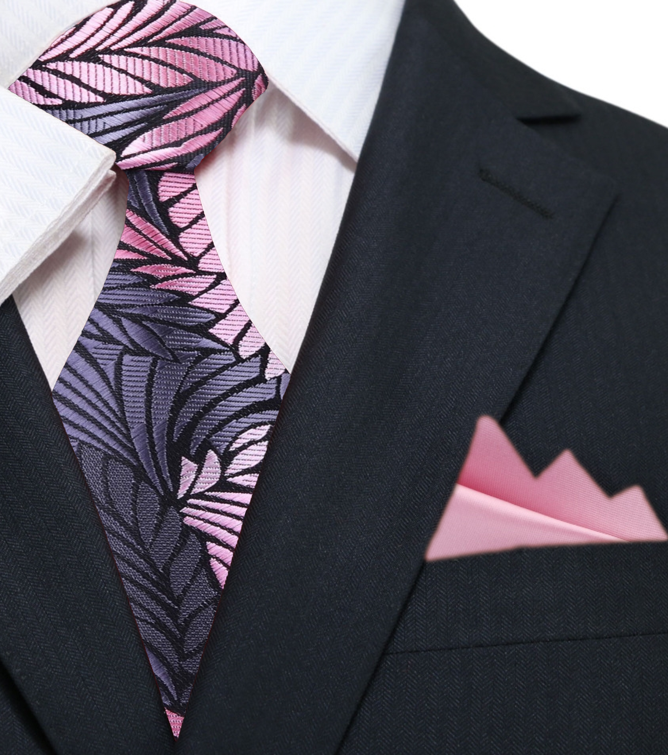 Dark Grey Pink Feather Necktie