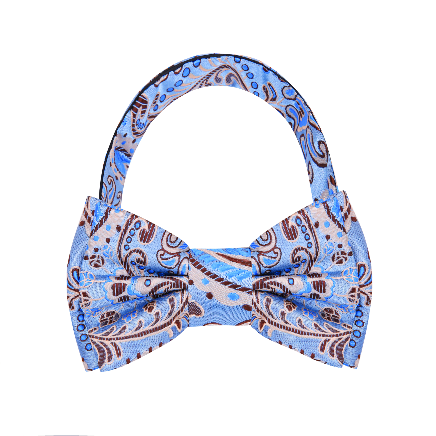 Light Blue Brown Paisley Bow Pre Tied