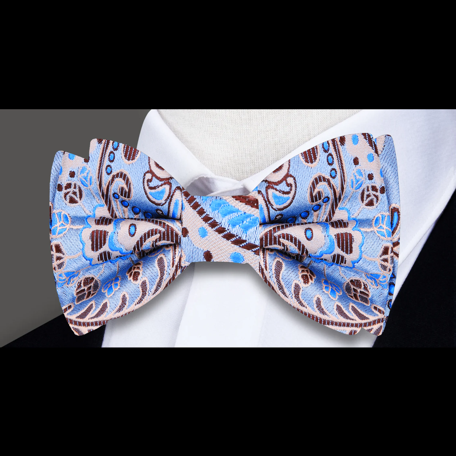 Light Blue Brown Paisley Bow tie
