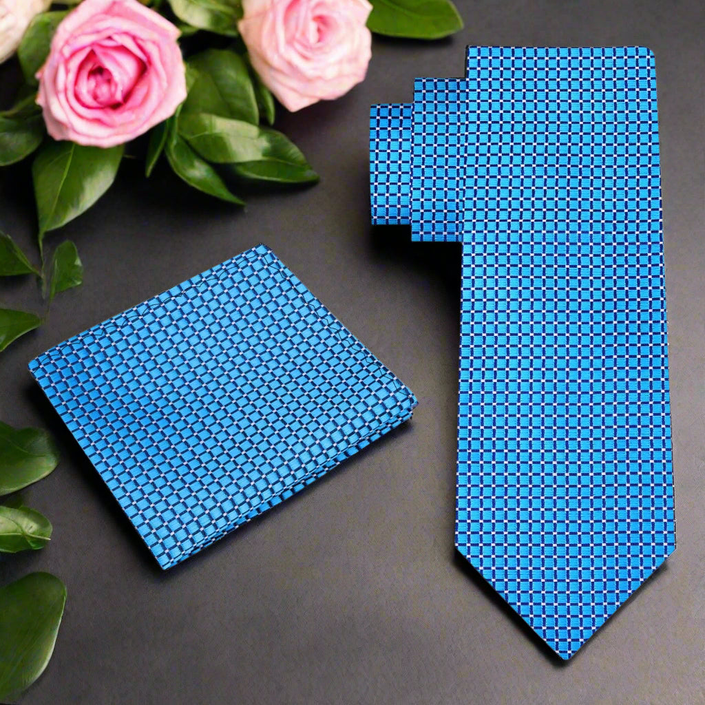 Blue Geometric Necktie and Square