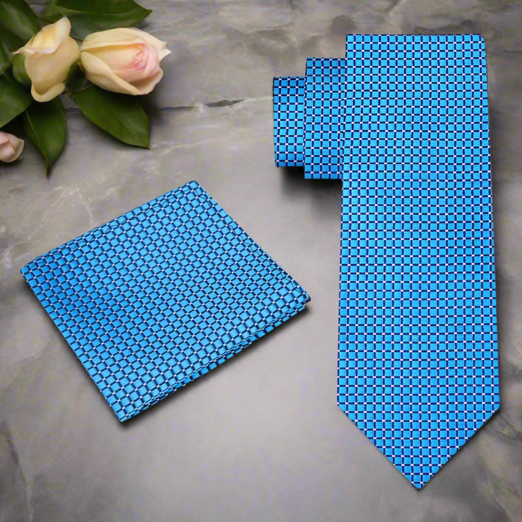 Alt View: Light Blue Geometric Necktie and  Square