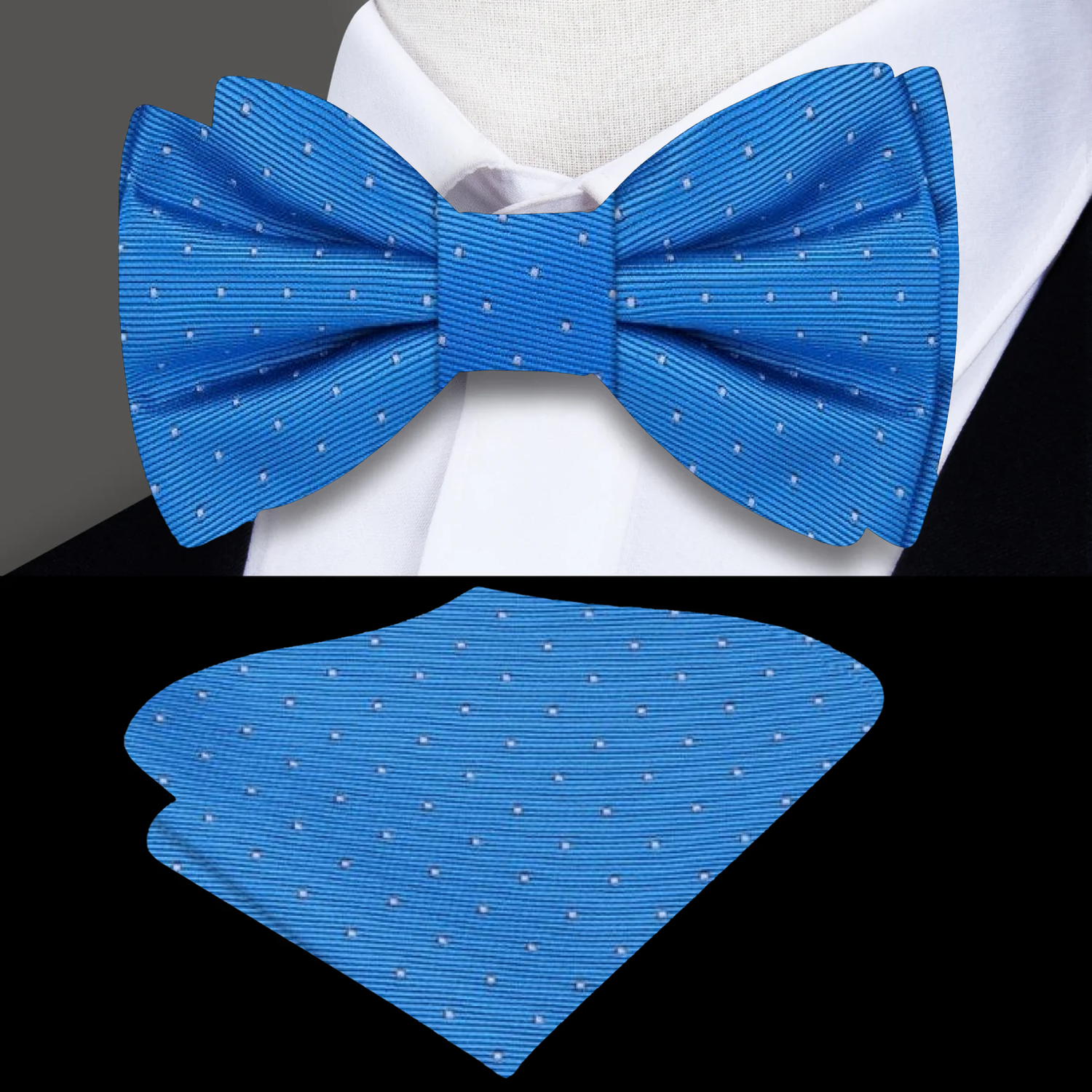 Light Blue, White Dot Bow Tie and Square