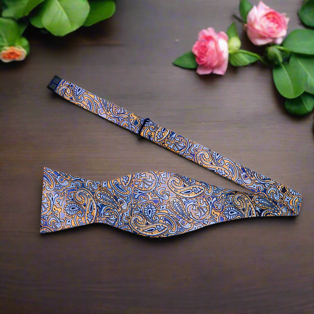 Brown, Grey, Black Paisley Bow Tie Self Tie