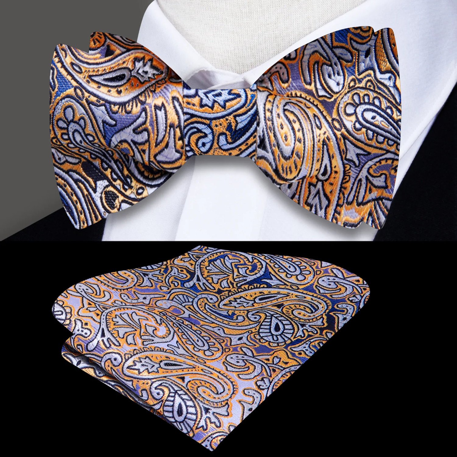 Brown, Grey, Black Paisley Bow Tie and Square