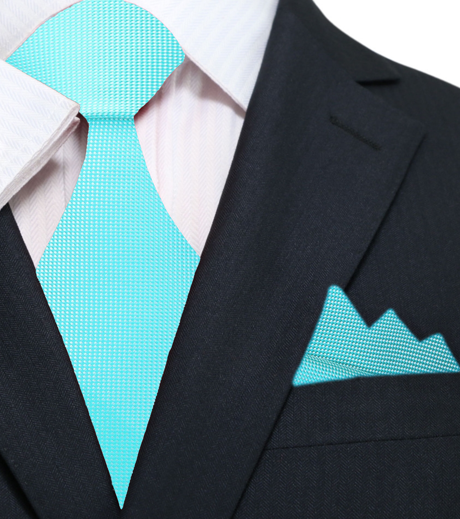 Main: A Solid Mint Tie With Small Check Texture Pattern Silk Necktie With Matching Pocket Square