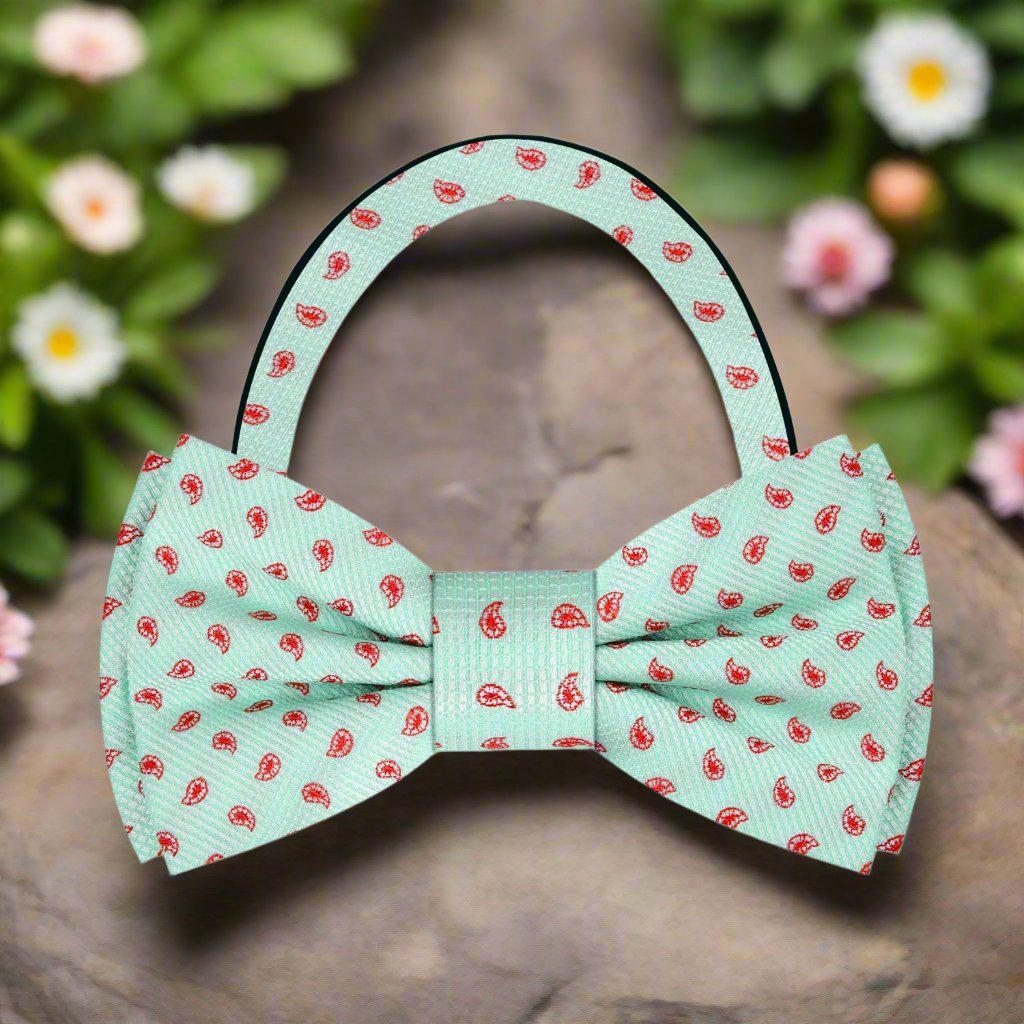 Mint, Red Paisley Bow Tie Pre Tied