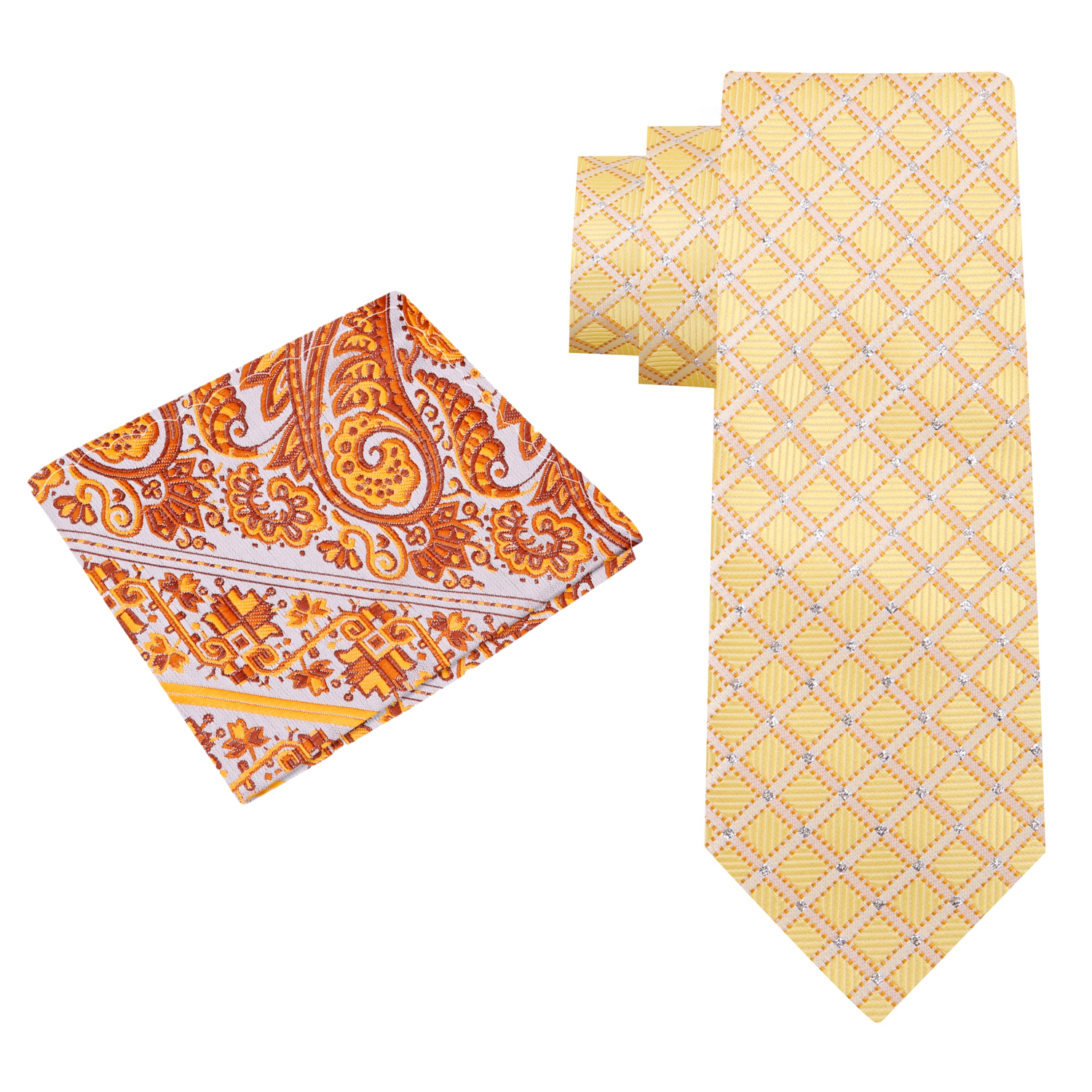 View 2: Light Gold Geometric Necktie and Accenting Square